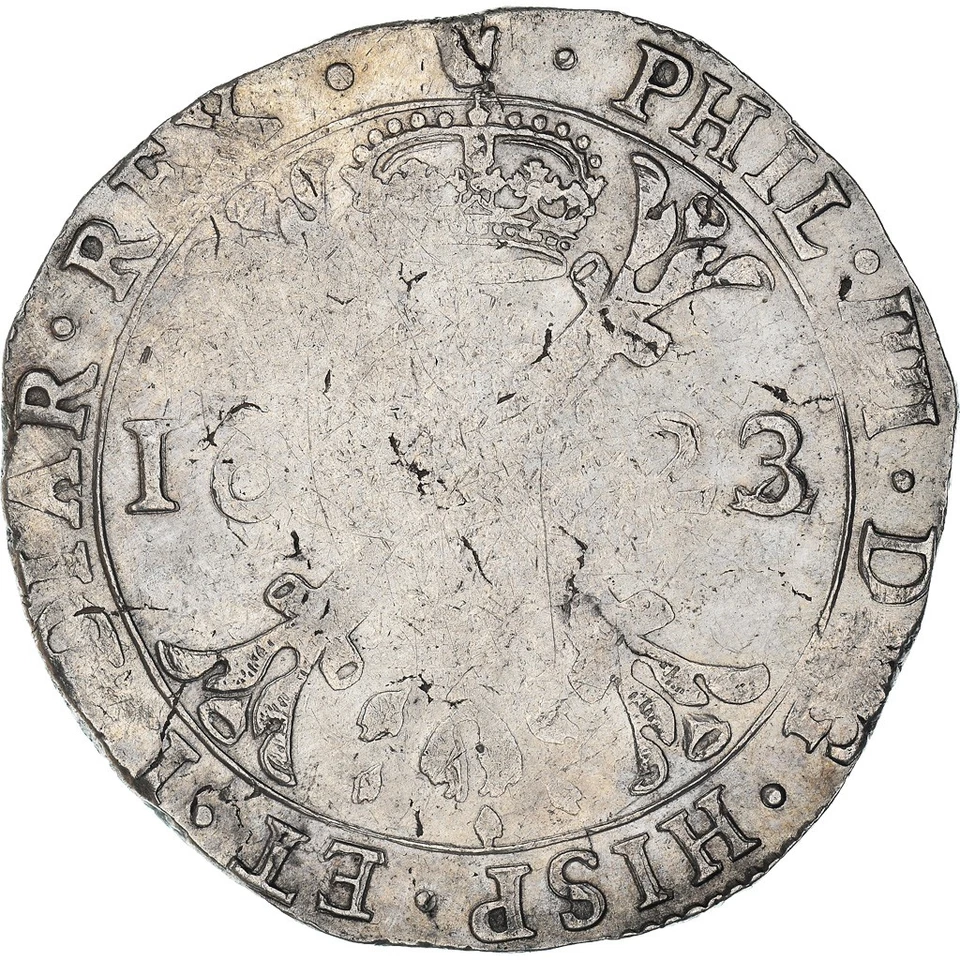 [#908582] Coin, Spanish Netherlands, Philip IV, Patagon, 1623, Antwerp, VF, Sil, - Image 1 of 2