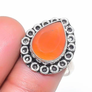 Faceted Carnelian Pear Shape Gemstone 925 Sterling Silver Jewelry Ring 6.5" U915 - Picture 1 of 6