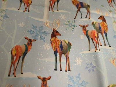 Artistic Reindeer On Light Blue Cotton Fabric ("Turnowsky", QT Fabrics) - Image 1 of 4