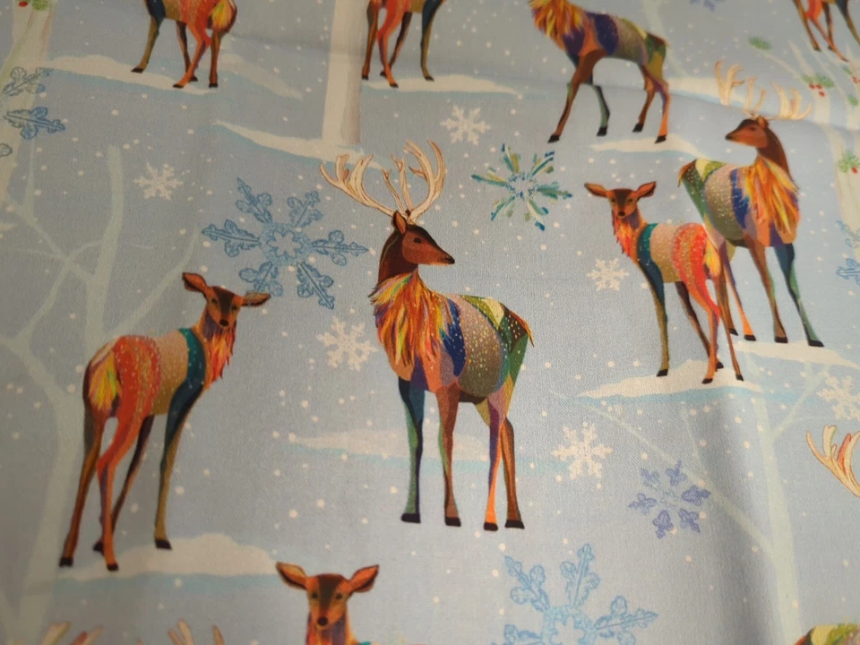 Artistic Reindeer On Light Blue Cotton Fabric ("Turnowsky", QT Fabrics) - Image 1 of 4