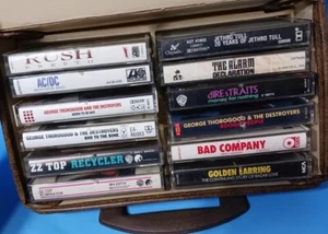 Cassette Tape Lot Of 12 Rock w/ Travel Case ZZ TOP Ac/DC Rush Dire Straits - Picture 1 of 10