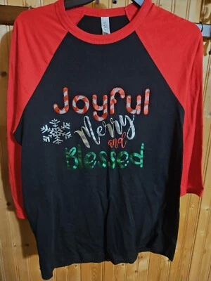 Camiseta Med Navidad 3/4 Slv Alegre Feliz Bendita Roja Negra Excelente Estado 10663☆ Foto 1 de 4