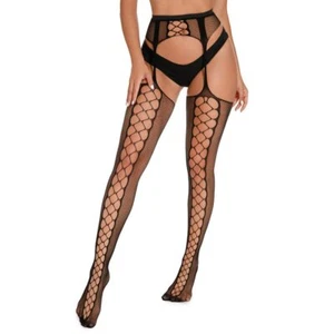 Fishnet Stockings for Women Patterned High Waist Tights Suspender PantyhoseBl... - Picture 1 of 8