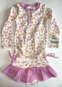 NEW Caden Lane Floral Long Sleeve Rash Guard Ruffled 2 Piece Bathing Suit 4T - Picture 1 of 11