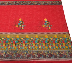 Sushila Vintage Red Saree Blend Georgette Silk Printed Floral Craft Fabric - Picture 1 of 10