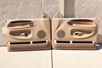 ✅ 98-02 Dodge Ram Truck LEATHER WOODGRAIN Interior Door Trim Panels Camel / Tan✅ - Image 1 of 4