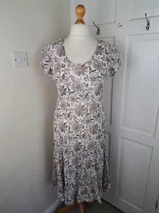 EAST ARTISAN WITH ANOKHI White Grey Block Print Midi Dress Size 14 Cotton - Picture 1 of 6