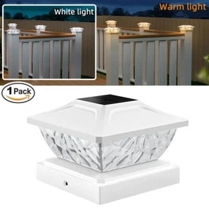Solar Powered LED Deck Post Light Garden Cap Square Fence Landscape Lamp - Picture 1 of 11