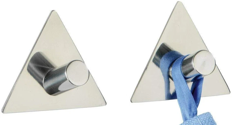 Wenko 2 Gancio  Adesivo bagno Ganci Triangoli in acciaio Inox cromato Lucido - Immagine 1 di 4