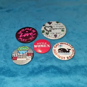 5 Vintage Pin badges Civil Rights, Women's Rights, 70's & 80's - Picture 1 of 8