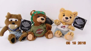 Harley Davidson Lot of 3 Stuffed Bean Plush  Bear w/tag 1998 - Picture 1 of 7
