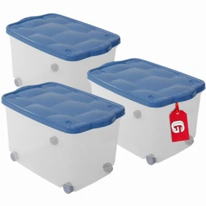 SET 3 CONTENITORI BOX STORAGE BAULE CM 60X40X36 H CON COPERCHIO DOPPIO RUOTE - Foto 1 di 5