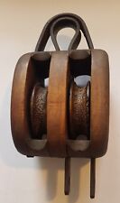 VINTAGE SHIP DOUBLE ROPE WOODEN PULLEY BLOCK 'n TACKLE  COLLECTORS ITEM 