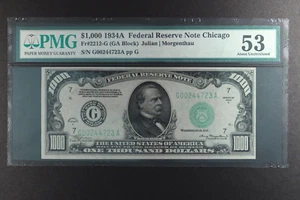 Fr.2212-G 1934A $1000 One Thousand Dollars FRN Chicago, PMG 53 AU - Picture 1 of 2