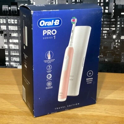 Oral-B Pro Series 1 Electric Rechargeable Toothbrush + Travel Case White Pink