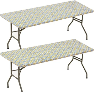 2 Pack Elastic Vinyl Fitted Tablecloth for 6 Ft Folding Table, 30" X 72" Rectang - Picture 1 of 7