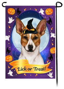 Halloween Garden Flag - Cropped Tan and White Rat Terrier - Picture 1 of 1