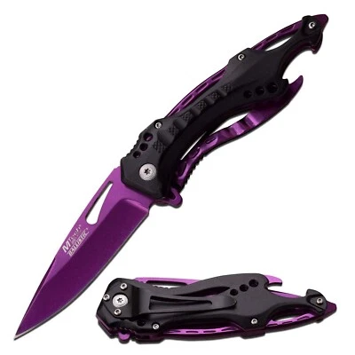 Cuchillo Plegable Asistente por Resorte Mtech Hoja Magenta Negro Táctico EDC Foto 1 de 3