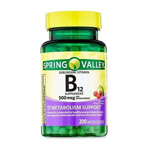 Spring Valley Vitamin B12 Microlozenges, Vitamin Supplement, 500 mcg, 200 Count
