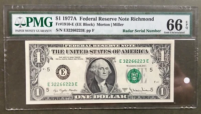 1977A $1 F R N - RICHMOND RADAR PMG 66 EPQ    -     E  3  2  2  6 6  2  2  3  E - Image 1 of 3