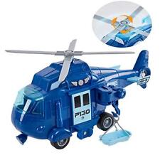 Rescue Helicopter Toy Blue Police Plane with Light and Sound Push and Go
