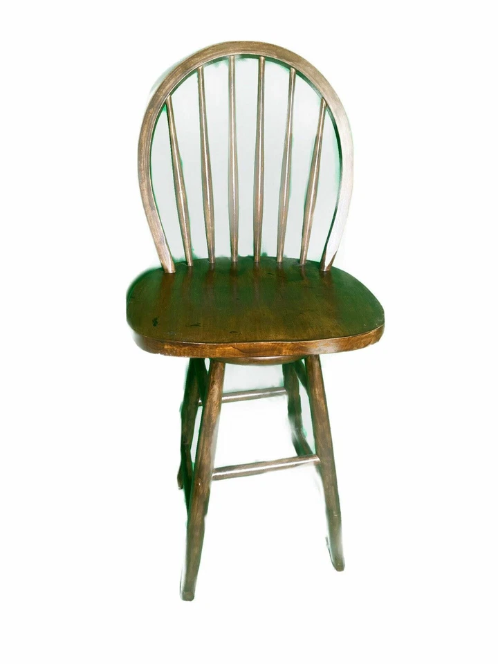 Taburete de bar giratorio Windsor de caoba de 24" de madera maciza de roble con respaldo alto Foto 1 de 4