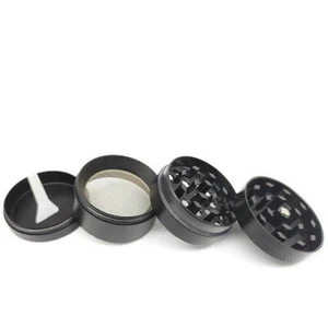 Zinklegierung Grinder Schwarz 40mm 4-teilig Kräutermühle mit Sieb + Magnetdeckel - Bild 1 von 12