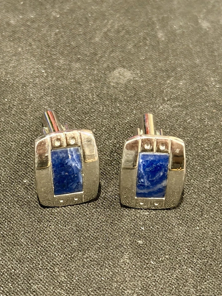 Vintage Silver / Blue Cufflinks   🔥 - Image 1 of 1