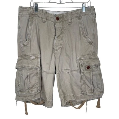 Vtg Abercrombie & Fitch Mens Cargo Shorts 32 Beige Distressed Thrashed Y2K Heavy - Image 1 of 4