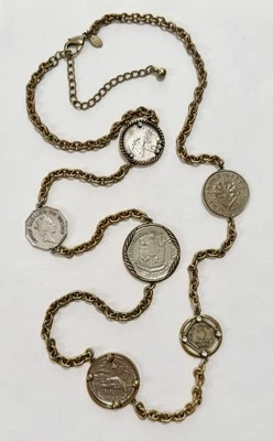 Chico’s Grueso Tono Bronce Cadena Cable MONEDA Estación Collar con Cristales 44” Foto 1 de 4