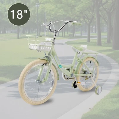 Bicicleta Infantil 18" Niñas Bicicleta con Ruedas Auxiliares y Porta y Cesta Verde B9 Foto 1 de 4