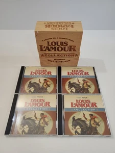 Louis L'Amour Collection featuring Willie Nelson 7 Stories on 4 Discs Wooden Box - Picture 1 of 6