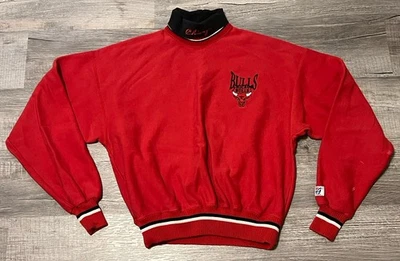 复古 90 年代芝加哥公牛队运动衫罕见罗纹高领刺绣 XL — 第 1/4 张图片