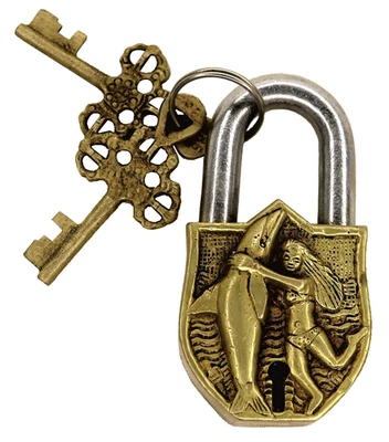 Candado antiguo de latón hecho a mano diseño de delfín estilo victoriano decoración del hogar Foto 1 de 4