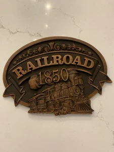 "Placa de pared de tren de ferrocarril 1850 vintage imitación madera tallada espuma letrero 16"" x 12""" - Imagen 1 de 7