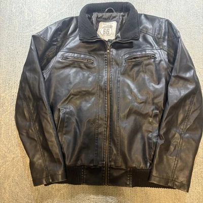 Vintage Y2K Route 66 Leather Jacket Sz M Cafe Racer Moto Black Patina - Image 1 of 4