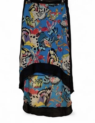 Falda Alta Baja Floral Mariposa Azul Negra Nicole by Nicole Miller Talla 10 Foto 1 de 4