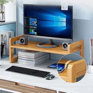 Storage Rack Modern Office Supply Organizer Wooden Monitor Stand Riser - Afbeelding 1 van 11