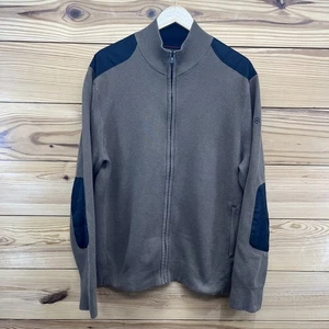 Victorinox Sweater XL Brown Full Zip Elbow Patches Cotton Blend Pockets B1 - Picture 1 of 17