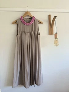 RAOUL Taupe Beaded Pink 100% SILK Trapeze Swing Dress 4 US/ 8 UK Wedding Guest - Picture 1 of 9