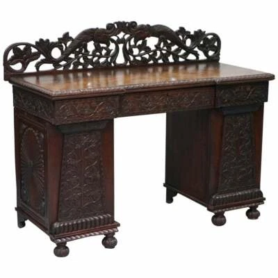 LOVELY ANGLO BURMESE 19TH CENTURY HAND CARVED SIDEBOARD WITH DRAWERS & CUPBOARDS - Image 1 of 4