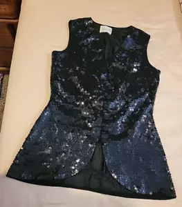 VINTAGE Regalia Imports Top Women's Large Black Sequin Beaded Vest - Picture 1 of 5