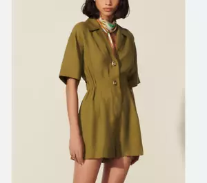 Sandro Paris Women's Playsuit Size 38 FR / M Linen Blend Collared SFPCO00139 - Picture 1 of 14