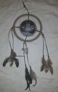 DREAMCATCHER WITH A PICTURE OF WOLVES ON SUEDE - Picture 1 of 2