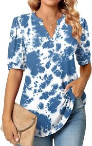 Anyally Womens Summer Puff Short Sleeve Tops Dressy Casual V-Neck T-Shirts Cute 