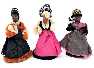 Dollhouse 1950s Victorian Black Doll x 3 Chenille Stem Comp Head 5in German Vtg - Picture 1 of 20