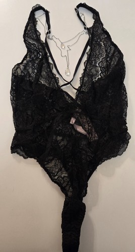 UNDERCOVER Victoria's Secret Teddy in Pizzo Collana Staccabile Nero Piccolo