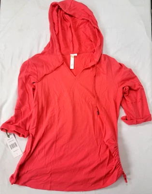 Green Tea Women's Soft Hoodie Pullover Shirt 3/4 Sleeve Tomato Red Hood LARGE L - Image 1 of 4