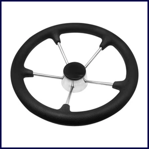 11-1/2" Stainless Steel 5 Spoke Boat Marine Steering Wheel with Black PU Foam - Imagen 1 de 15