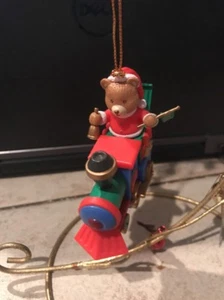 MISTLETOE MAGIC/ENESCO LIKE CHRISTMAS ORNAMENT: TEDDY BEAR SANTA TRAIN ENGINEER - Picture 1 of 7
